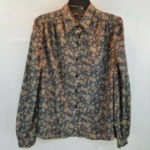 Vintage Womens Paisley Floral Button Down Shirt Size 16 Secretary Top Shirt